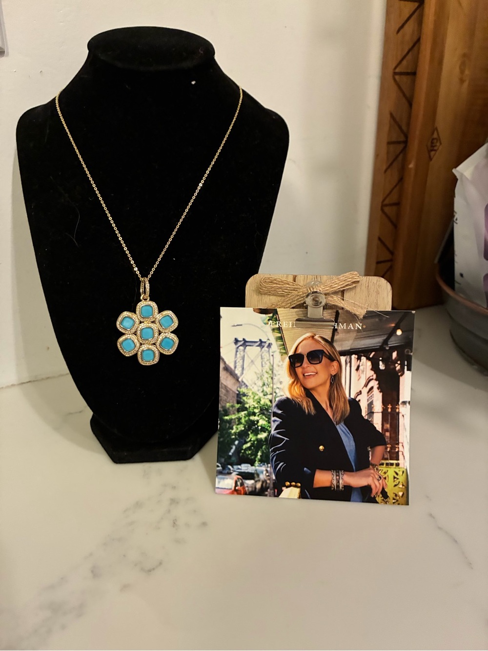 18k Gold plated Necklace with Turquoise Flower Pendant from The vault